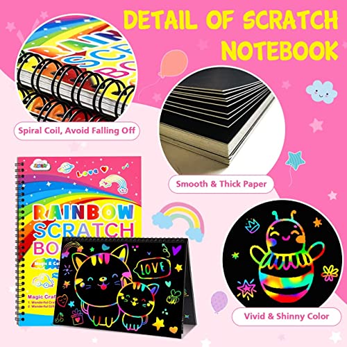 ZMLM Rainbow Scratch Paper for Kids: Art Craft Magic Paper Gift Set Coloring Drawing Supplies Kit for Teen Age 4-12 Girls Boys Game for Birthday Party Favor  Activity Fun  Learning