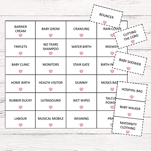 Pink Bee Parties Baby Shower Bingo - Baby Shower Party Game for up to 20 Players - PINK STARS