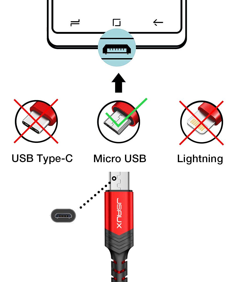 JSAUX Micro USB Cable Android Charger, (2-Pack 2M) Micro USB Android Charger Cable Nylon Braided Cord Compatible with Samsung Galaxy S7 S6 J7 Note 5, Kindle, PS4 and More (Red)