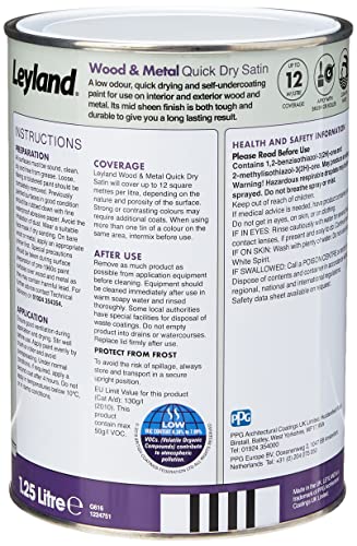 Leyland Wood & Metal Quick Dry Satin, Brilliant White, 1.25 Litre