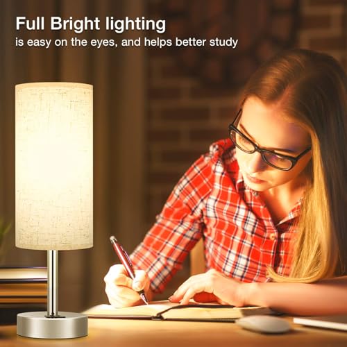 Bedside Lamps, Touch Lamps Bedside with USB-CandA Charging Ports, 3-Way Dimmable Table Lamp with White Linen Fabric Shade, Small Table Lamp for Bedroom Living Room (Bulb Included)