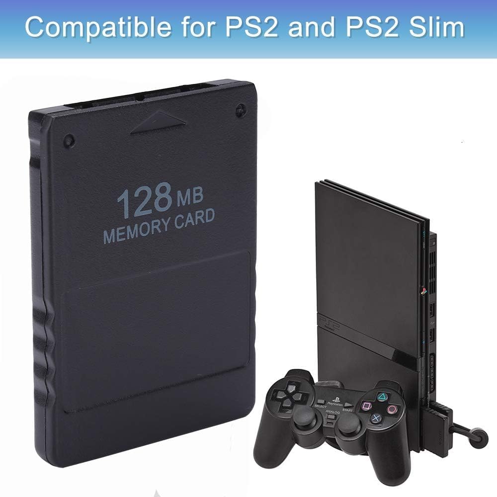 Gamer Gear 128MB PS2 Memory Card storage compatible with the classic PlayStation 2, PS2 (PS2 games only). High Speed Black Game saving storage accessory 2 Pack