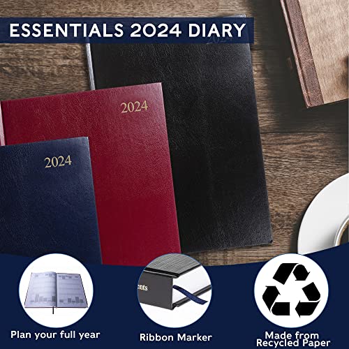 Collins Debden Collins Essential A4 Diary 2024 Daily Planner With Appointments - Eco Friendly, Recycled Paper, Fully Recyclable - Page A Day Diary - Business, Academic and Personal (Black)