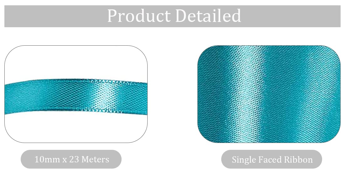 Turquoise Blue Ribbon 10mm x 23 Meters, Satin Fabric Ribbons for Gift Wrapping, DIY Crafts, Hair Bows, Florist Bouquets, Balloons, Sewing Projects, Wedding Party and Birthday Cake Decorations