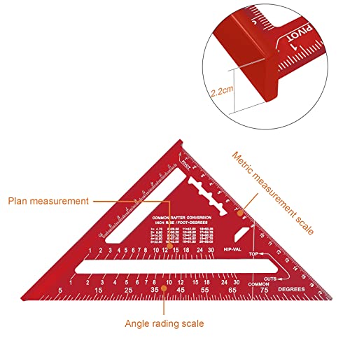 Senbaler 7 inch Carpenters Speed Square Metric,Roofing Rafter Square,Thickened Aluminum Alloy Triangle Ruler Protractor,Layout Tool Kit for Builders Joiners