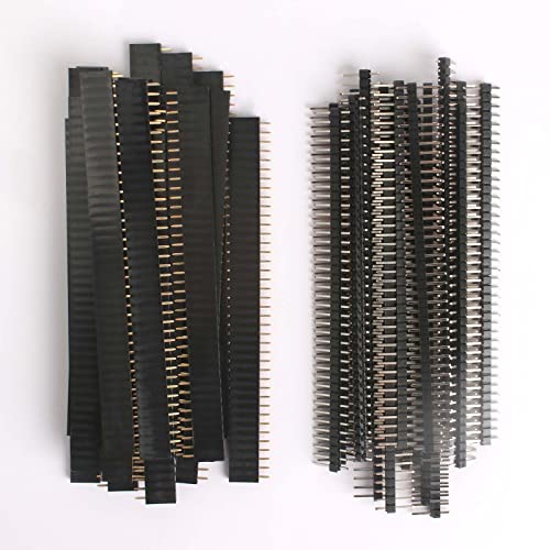 40 Piece 2.54mm Pin Headers 40 Pin Breakaway PCB Board Single Row Male and Female Pin Header Connector Kit for Arduino Prototype Shield (20pcs male header, 20pcs female header)