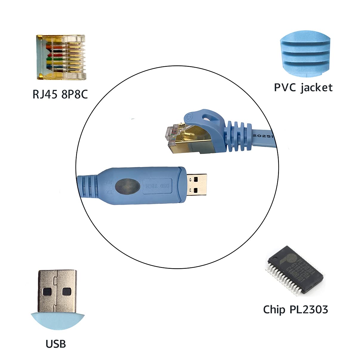 DSD TECH SH-RJ45P USB to Console cable with PL2303RA chip for Cisco Routers Switches 1.8M/5.9FT