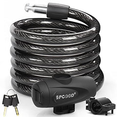 SPGOOD Bike Locks Heavy Duty 1800mm/12mm Bicycle Lock (8 Colors) Bike Chain Lock with 5-Digits Codes Combination Cable Lock for Bike Cycle, Moto, Door, Gate Fence