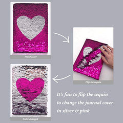 Sequin Secret Diary for Girls, 8.5x5.5 Inches 160 Lined Pages Pink Heart Reversible Sequin Kids Journal for Teenage Boys & Girls Notebook Gifts for Girls Birthday Presents 6 7 8 9 10 Years Old