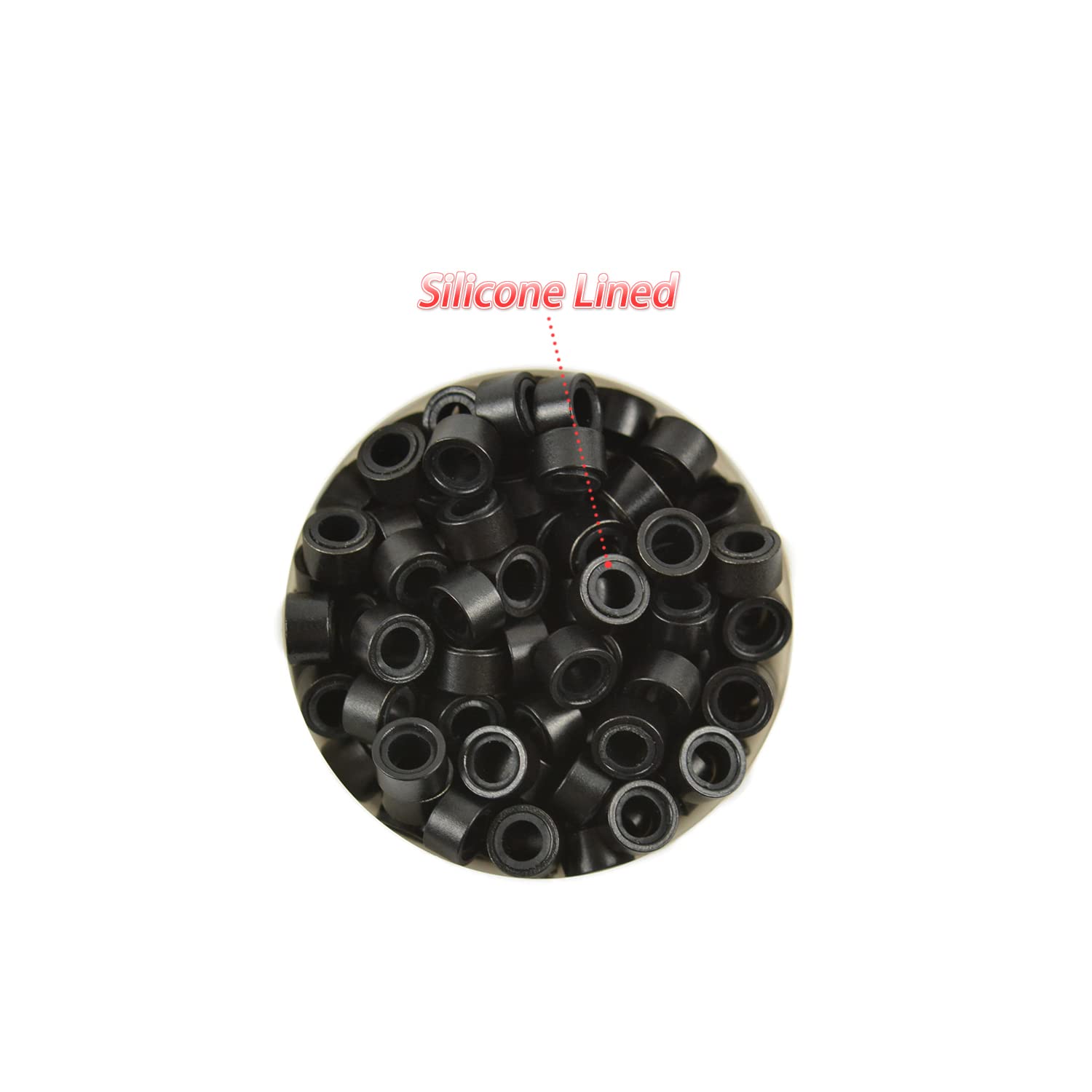 500 Pcs 5.0mm Silicone Lined Micro Rings Links Beads for Bonding Hair Extensions (Black)