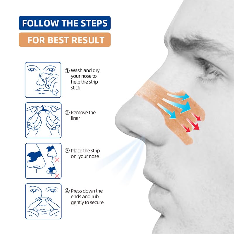 Nasal Strips 50 pieces Nose Strips Anti Snoring Devices, Relieve a blocked nose due to colds, allergies, Snore Stopper for sports and sleep, Residue-free Removable Snore Strips, Anti Snore Drug-free