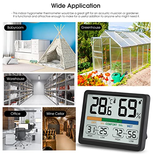 Humidity and Temperature Monitor - AIMILAR Digital Indoor Thermometer with High Low History, ℉ / ℃ Selectable, Easy to Use, Calibrate-able, Magnetic Option and Clear Display