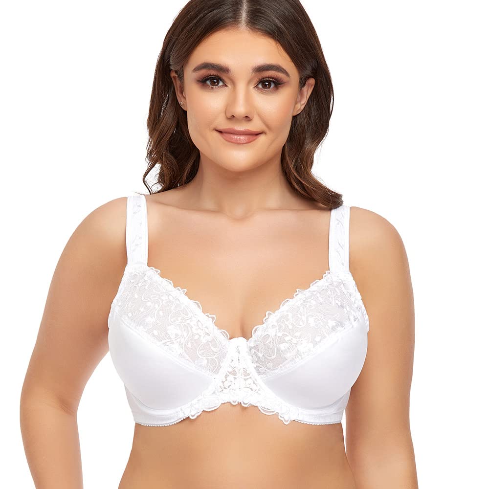 Ayigedu UK Women's Underwire Bra Non Padded Plus Size Full Coverage Minimizer Bras 36-F White