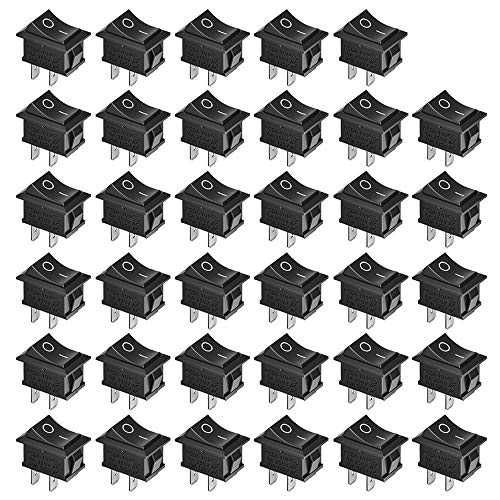 GTIWUNG 35Pcs On/Off Rocker Switch, Mini Boat Switch 10A/125V 6A/250V, 2 Pin Toggle SPST Press Button Toggle Switch for Car Auto Boat Household Appliances, Black