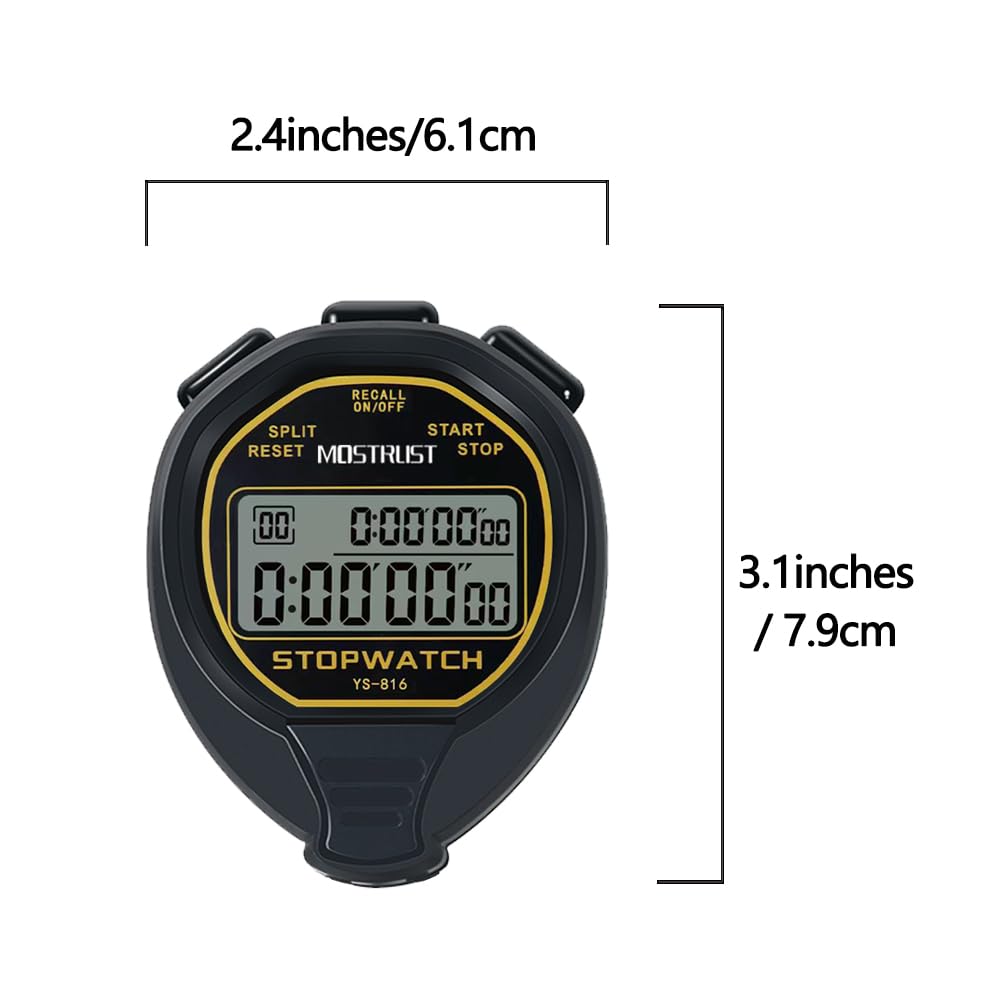 MOSTRUST Digital Waterproof Stopwatch, 30Laps Split Memory Stopwatch, No Bells, No Clock, Simple Basic Operation, Silent, ON/Off, Large Display for Swimming Running Training Coaches Referees (Yellow)