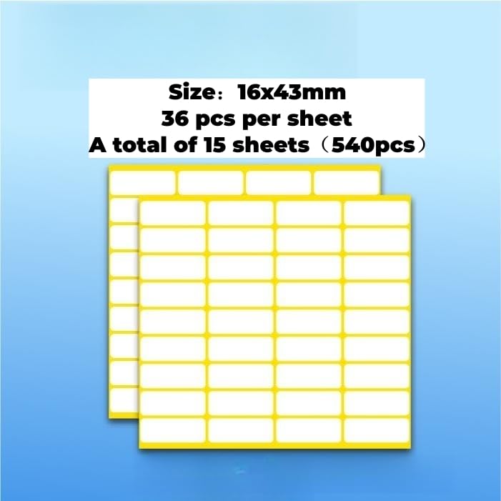 YUSHOW 16 * 43mm,15 Sheets,540 Labels, Handwritten Blank Sticky Label Stickers，Rectangle or Square Sticker, for Price Labels，Paper, Shirts, Plastic Bags, White