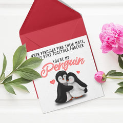 Penguin Anniversary Card / Cute Romantic Valentine Card for Husband Wife Boyfriend Girlfriend Fiancee Him or Her / Valentines Day Cards for Loved One / Birthday Card