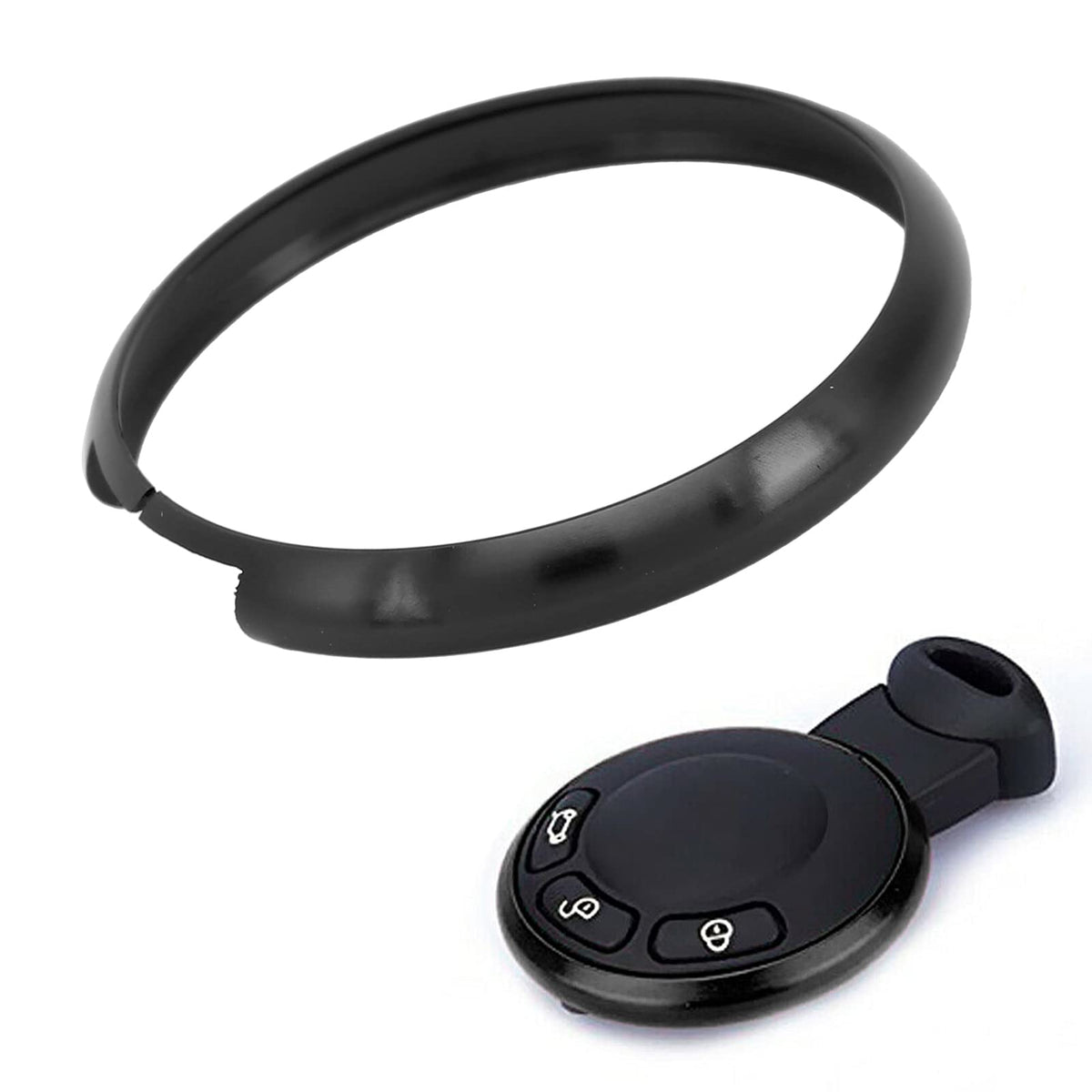 Key Fob Ring Cover, Akozon Aluminum Smart Key Fob Ring Rim Trim Cover Replacement for MINI R55 R56 R57 R58 R59 R60(Black)