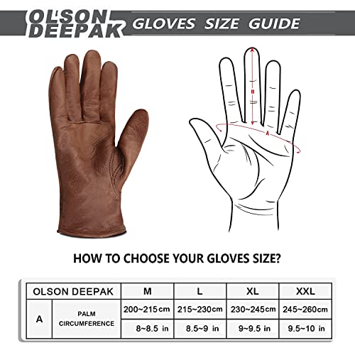 OLSON DEEPAK Cowhide Leather Gloves for Men&Women,Brown Moterbike Leather Gloves,Thorn Proof Garden Work Gloves,Outdoor Camping leather gloves (Large, Retro Brown)