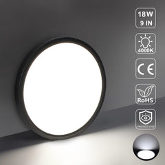 LED Flush Mount Ceiling Light Fixture, 8.9 Inch 18W, 5000K Daylight White, Black Flat Modern Round Lighting Fixtures, 1800LM, 180W Equivalent White Ceiling Lamp Lights for Kitchen, Stairwell, Bedroom