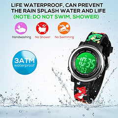 Bigmeda Kids Digital Watch, 3D Cartoon Sports Watch for 3-10 Year Boys Girls, Time Date Display, 7 Color Backlight, Stopwatch, Alarm Functions Kids Waterproof Wrist Watch (Dinosaur)