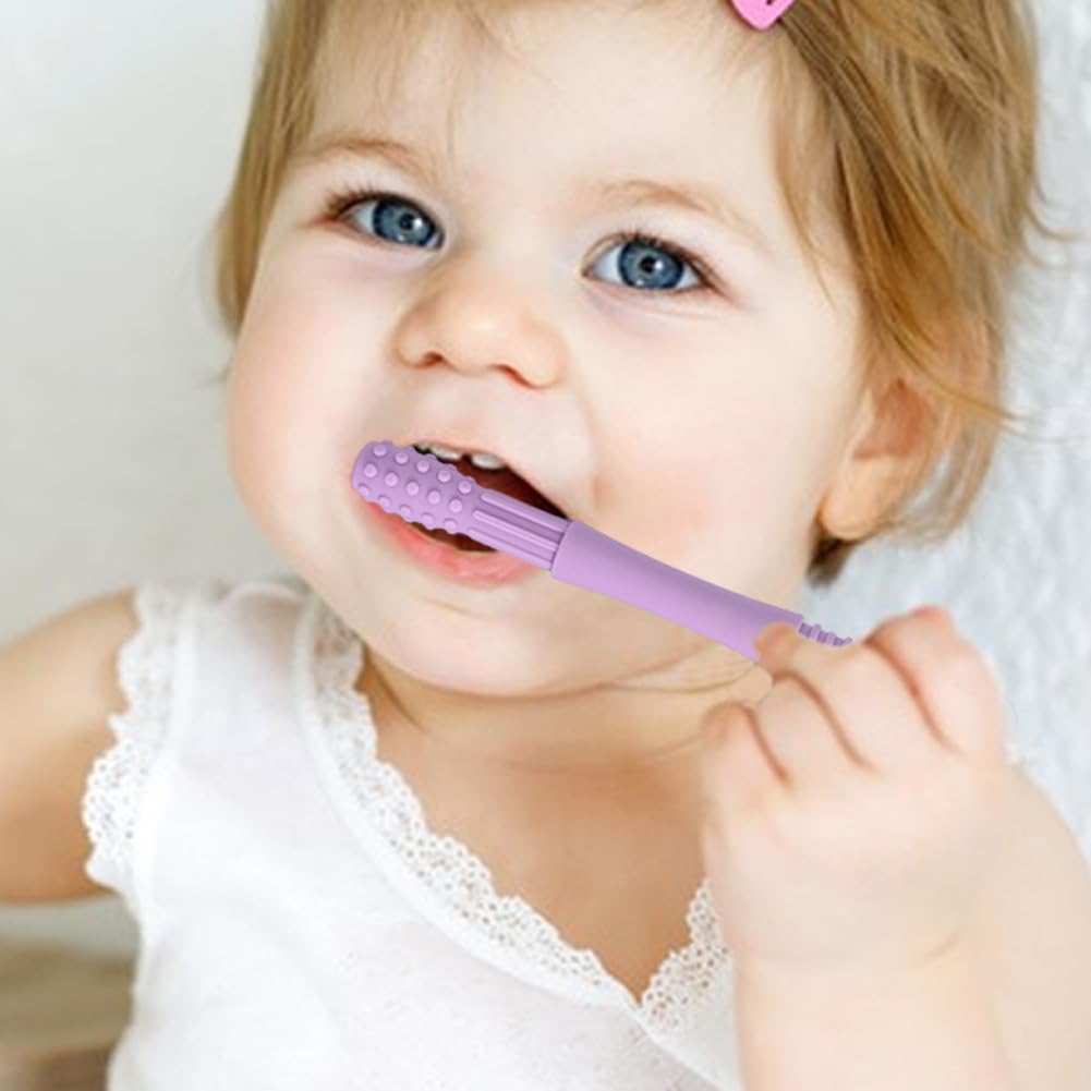 Baby Teether Tube, Hollow Teether Tube, Silicone Teething Toys for Baby, Purple Chew Straw Toy for Infant Toddlers, Multicolor Soft Silicone Baby Soothing Teether Toy