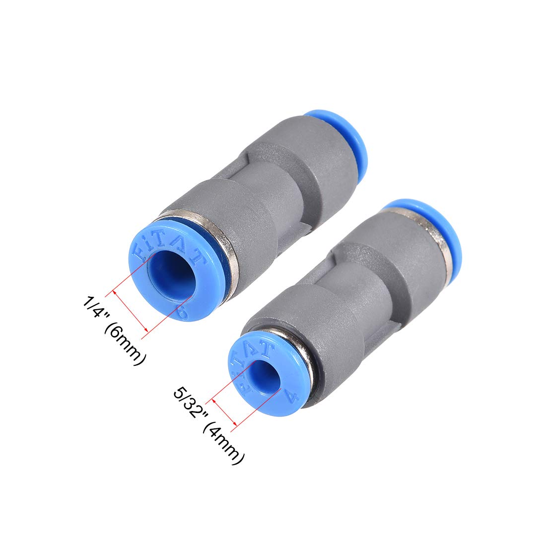 sourcing map Straight Push to Connector Reducer Fitting 6mm to 4mm Quick Release Pneumatic Connector Plastic Union Pipe Tube Fitting Grey 2Pcs