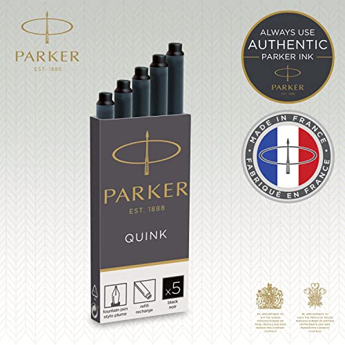 Parker Fountain Pen Ink Refill Cartridges   Long   Black QUINK Ink   5 Count (Blister)