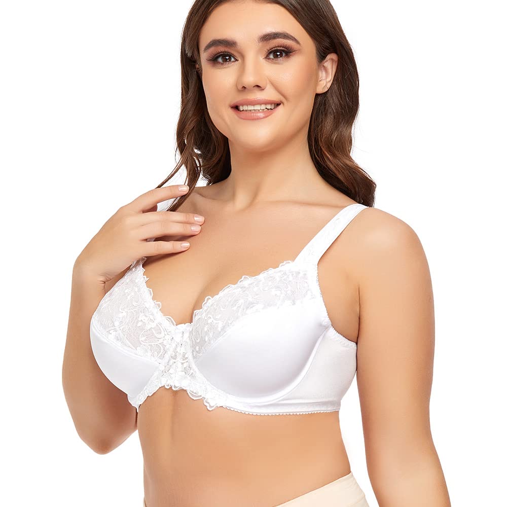 Ayigedu UK Women's Underwire Bra Non Padded Plus Size Full Coverage Minimizer Bras 36-F White