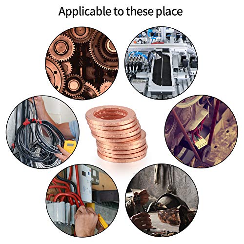 200 Pcs Copper Washers Assorted, Flat Washers Kit, 9 Sizes Sealing Ring Washers Assortment Set, Plain Washers with Storage Box(M5 M6 M8 M10 M12 M14)