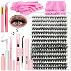 DIY Lash Extension Kit with 280 PCS 9-16mm Length 40D Curl Individual Lashes Clusters and Lash Bond and Seal Glue Remover Eyeliner Mascara Tweezers Lash Applicator Beginner Set