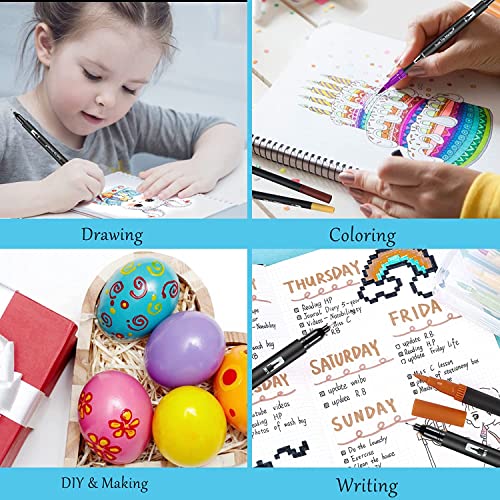 Funnasting Colouring Pens Dual Tip Brush Pens, 24 Colors Felt Tip Pens for children and Adults, Brush Marker Pens for Colouring Book Journal Drawing Lettering Sketching