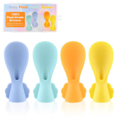 MUQZI Baby Food Pouch Silicone Spoon - Squeeze Spoons Feeding Set, Reusable Baby Weaning Spoon, Self-Feeding Spoon for Babies, 4 Colors