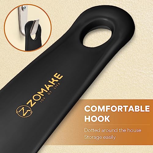 ZOMAKE Small Shoe Horn - Plastic Shoehorn 18.5cm,Lazy Shoe Helper Short Shoe Horns With Hook For Men Women The Elderly Kids (Black)