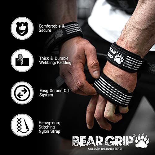 BEAR GRIP - Premium Figure 8 weight lifting straps (sold in pairs) (Black/White)