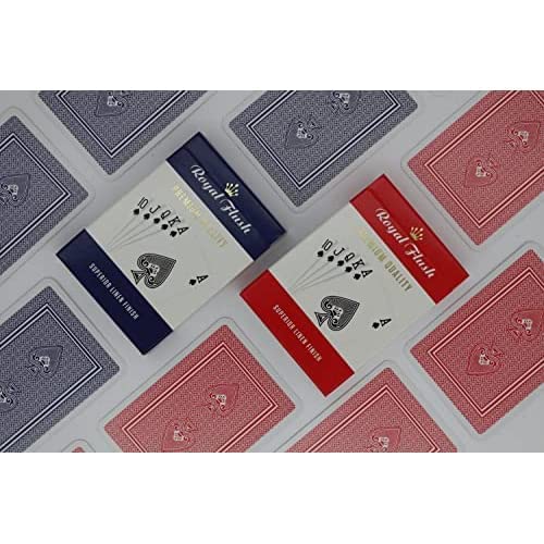 Royal Flush Playing Cards UK - 3 x Deck of Cards, Superior Cartamundi Linen Finish, Easy To Shuffle & Durable, Multipack Red & Blue, Great Gift For Games Night