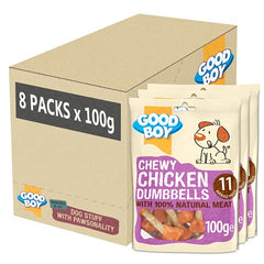 Good Boy - Chewy Chicken Dumbbells - Dog Treats - Made with 100% Natural Chicken Breast Meat - 100 g ℮ - Low Fat Dog Treats - Case of 8