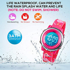 Bigmeda Kids Digital Watch, 3D Cartoon Sports Watch for 3-10 Year Boys Girls, Time Date Display, 7 Color Backlight, Stopwatch, Alarm Functions Kids Waterproof Wrist Watch (Flamingo)