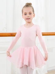 PLIKSUVER Girls Ballet Dress Short Sleeve Ballet Outfit Gymnastics Dance Leotard with Chiffon Skirt