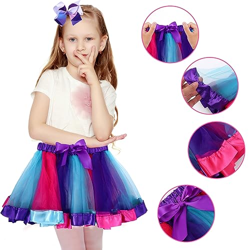 Yolev Girls Tutu Skirt Rainbow Tulle Tutu Skirt Princess Ballet Dance Dress Kid Tutu Skirt with Hair Bow for Children (Deep Purple and Lake Blue)