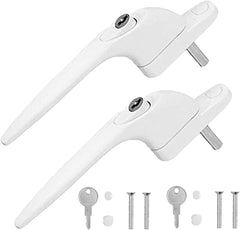 UPVC Window Handle WODSTA 2PCS Lockable Window Handle Aluminum White Universal Espag Handles with Key with 30mm Spindle Length for Indoor and Outdoor UPVC Window