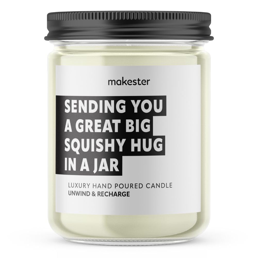 Thinking of You Candle - 220g Soy Wax with Vanilla, Jasmine & Sugared Almond - Thinking of You Gifts for Women - Pick Me Up Hug in Jar Care Package - Funny Candles by Makester