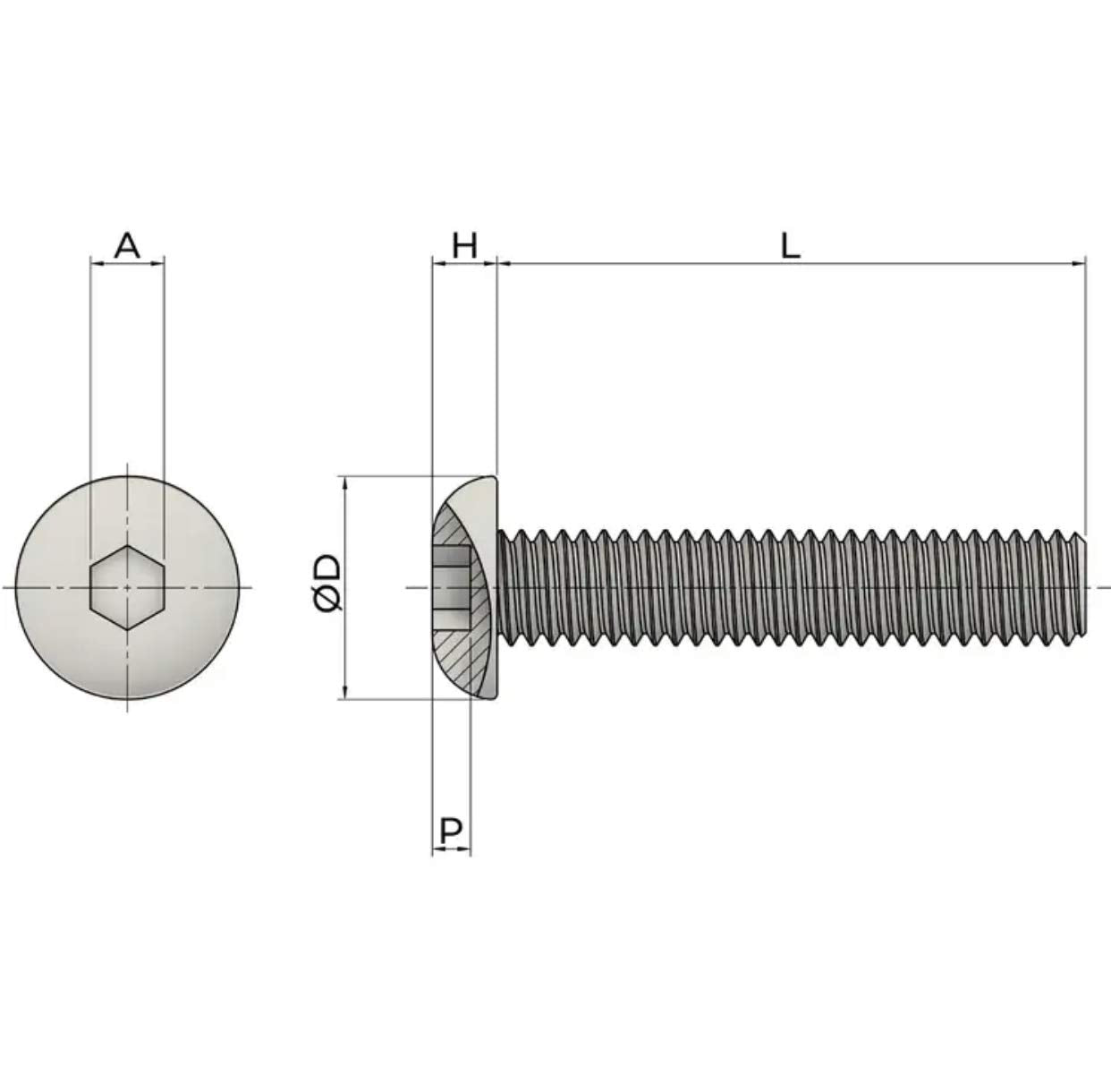 M6 (6mm x 10mm) Hex Socket Button Head Screws - A2 Grade Stainless Steel (Pack of 20)