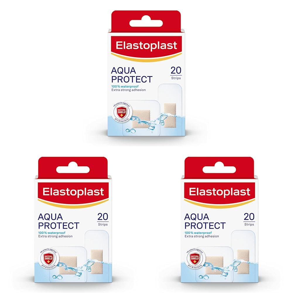 Elastoplast Aqua Protect Plasters (20 Plasters), 100% Waterproof for Swimming/Bathing, Strong Adhesion Non-Stick Wound Pad, Flexible and Breathable Plasters, Transparent and Discreet plasters, Clear