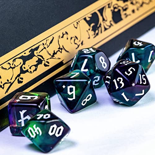 Cusdie 7Pcs/Set DND Dice Set D&D Polyhedral Dice for Dungeons and Dragons Role Playing Dice Games RPGs (4 Colors-Green/Purple/Blue/Yellow)