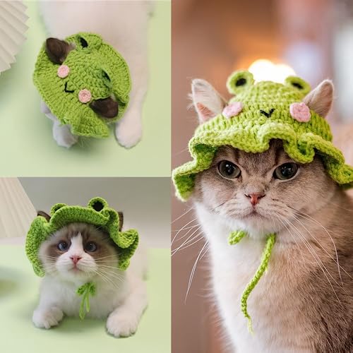 Zhouocea 1 PCS Cat Hat Cute Frog Shape Pet Cap Halloween Cat Kitten Halloween Costumes Cat Birthday Hat for Christmas Birthday