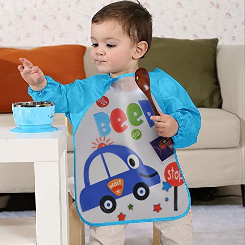 Vicloon Bibs with Sleeves, 4 Pcs Baby Waterproof Weaning Toddler Bib, Long Sleeve Bib Unisex Feeding Bibs Apron for Infant Toddler 6 Months to 3 Years Old