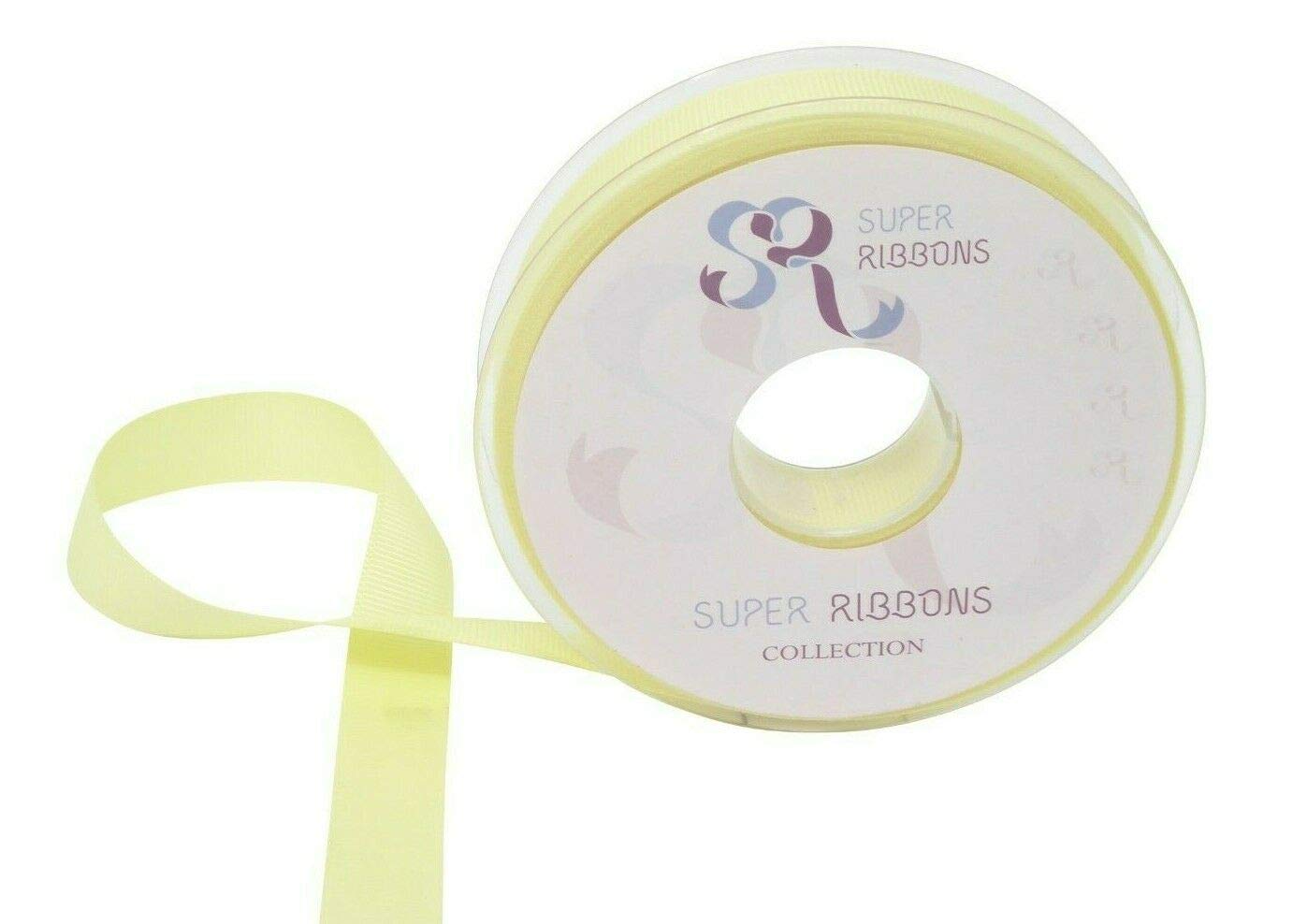 SR SUPER RIBBONS®™ Quality Reels Grosgrain Ribbon, 3mm 6mm 10mm 15mm 25mm & 40mm 20/50 Metre on Hard Plastic Reels (Yellow, 6mm x 20m)