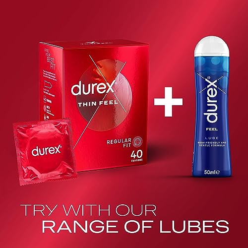 Durex Thin Feel Condoms, Regular Fit, 40s, Secure, Natural Latex, with Silicone Lube, Easy On Shape, More Sensitivity