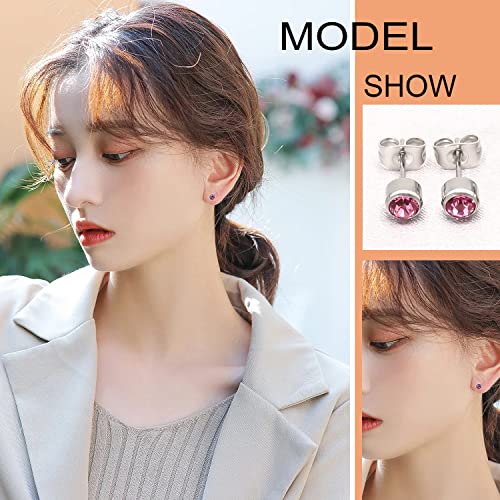 Artskin 3 Pairs/Set Women's Stud Earrings Titanium Girls' Earrings Hypoallergenic Crystal Men's Earrings 5mm Nickel Free Silver Plated Earrings Studs Valentine's Day Birthday Mothers' Day Gift